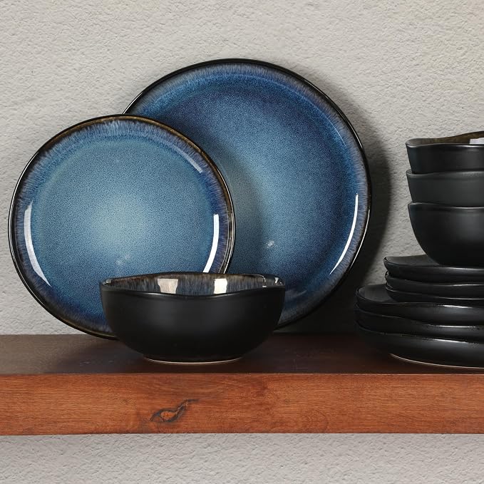 Gibson Elite Nardini 12 Piece Plates and Bowls Reactive Glaze Dishes Stoneware - Image 5