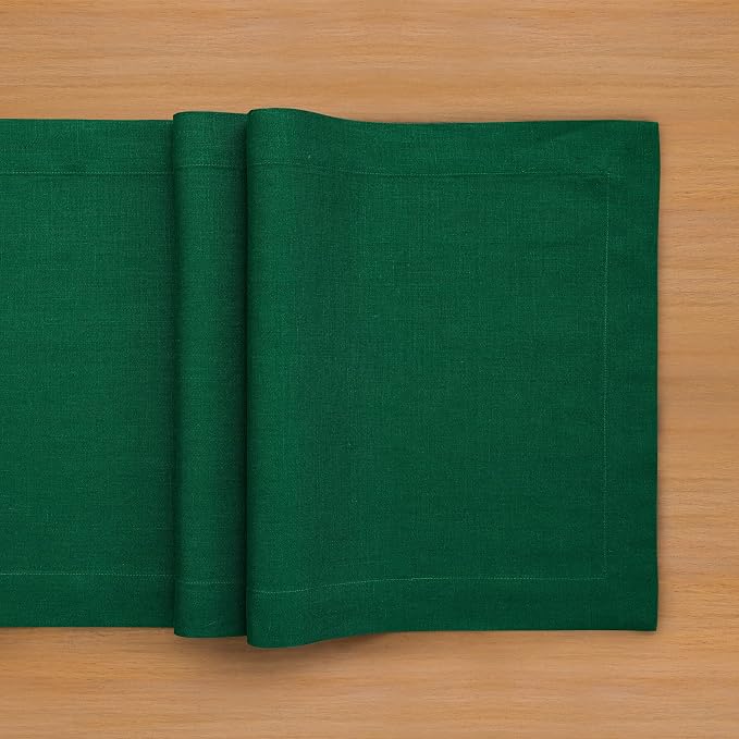 Solino Home 100% Pure Linen Table Runner Christmas Green, Fete 14 x 120 in | - Image 3