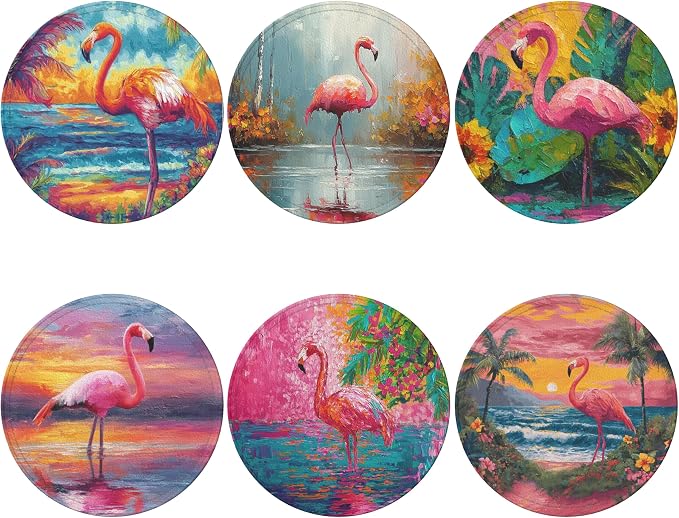 Flamingo Coasters Leather Round Drink Coasters 6 Pcs Set - Image 2