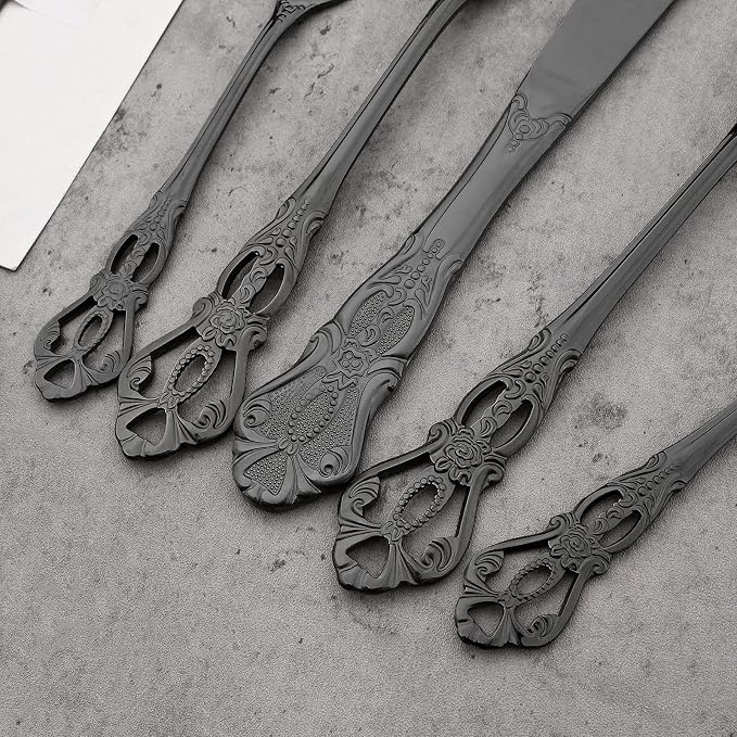 8-Piece Luxury Royal Silverware Set, 18/10 Stainless Steel Black Flatware Set - Image 6