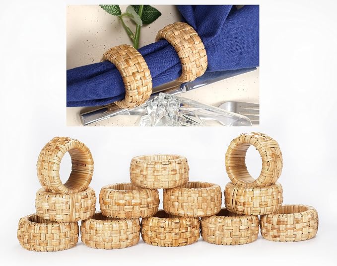 Lightnpro Natural Rattan Decorative Napkin Rings Set of 12, Serviette Napkin by Lightnpro