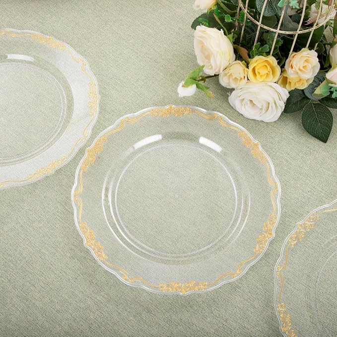 DaYammi 60PCS Clear Gold Plastic Plates Fancy Heavy Duty Clear Disposable - Image 5