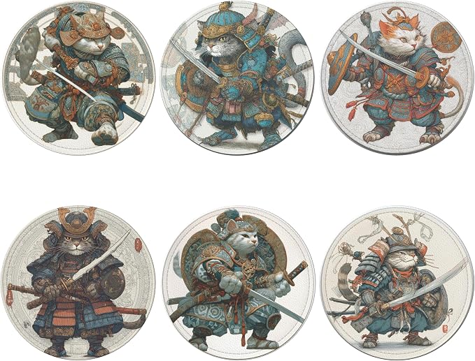 Japanese Cat Coasters Leather Round Drink Coasters 6 Pcs Set - Image 2