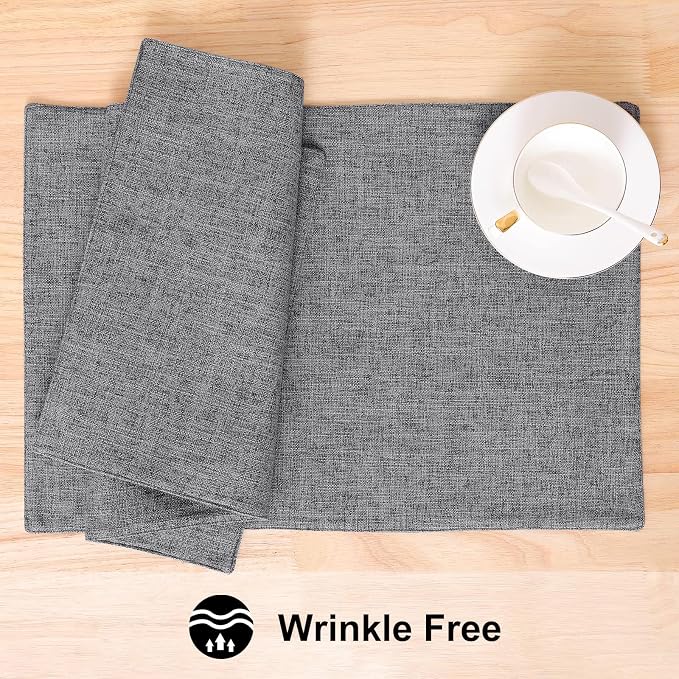 Faux Cotton Linen Placemats Set of 4, Cloth Washable Farmhouse Dining Table Mats - Image 5