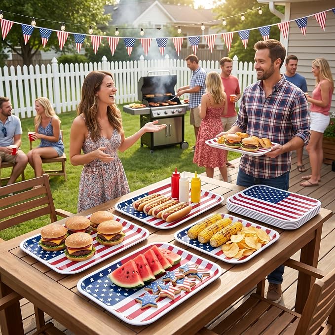 Vesici 6 Pack 4th of July Serving Trays 13x10 Inch American Flag Melamine - Image 6
