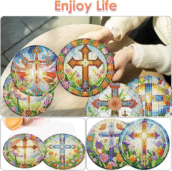 8 Pcs Christ Cross Diamond Art Coasters Kits 4x4 inch | Religion Diamond - Image 2