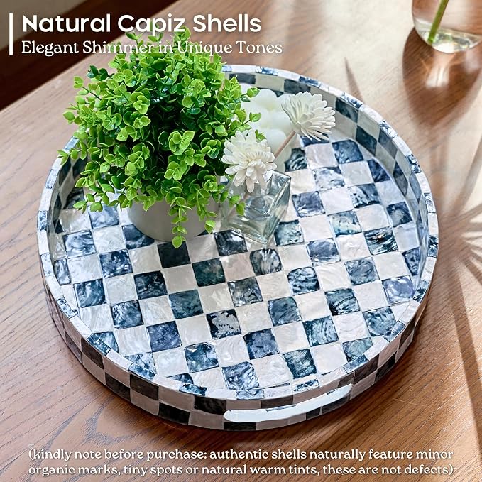 12.6" Capiz Shell Round Decorative Tray - Image 2