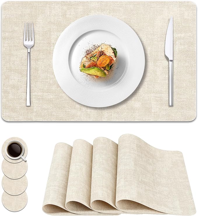 NCUE Vinyl Placemats Set of 4, Heat Resistant, Nonslip Faux Leather Waterproof by NCUE