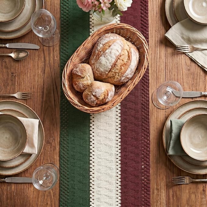 Artoid Mode Green Beige Red Farmhouse Rustic Table Runner 12x36 Inch | Holiday - Image 2