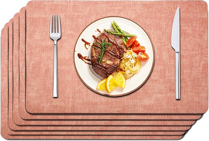 Maxpearl Faux Leather Placemats Set of 6, Peachy Pink | Waterproof by Maxpearl