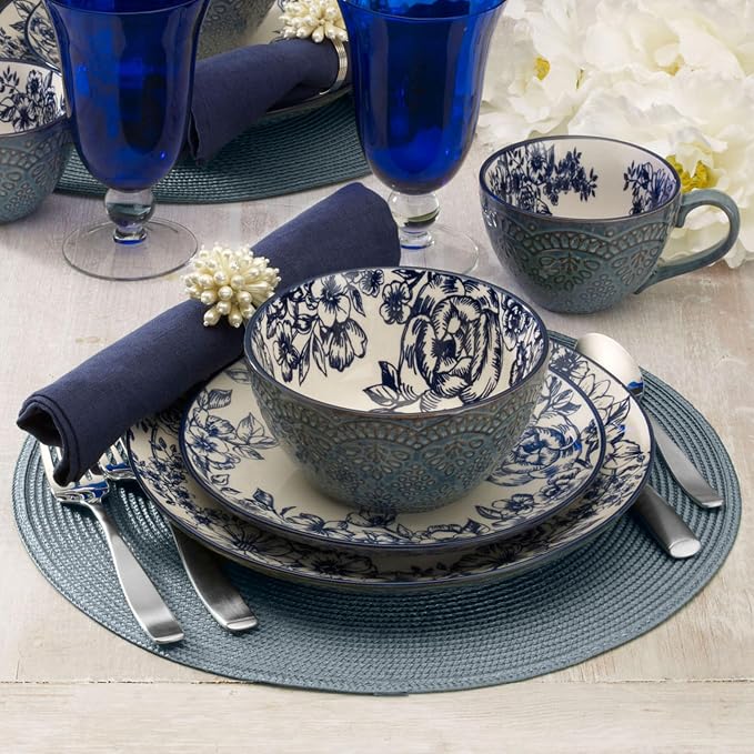 Pfaltzgraff Gabriela Blue 16-Piece Dinnerware Set, Service - Image 5