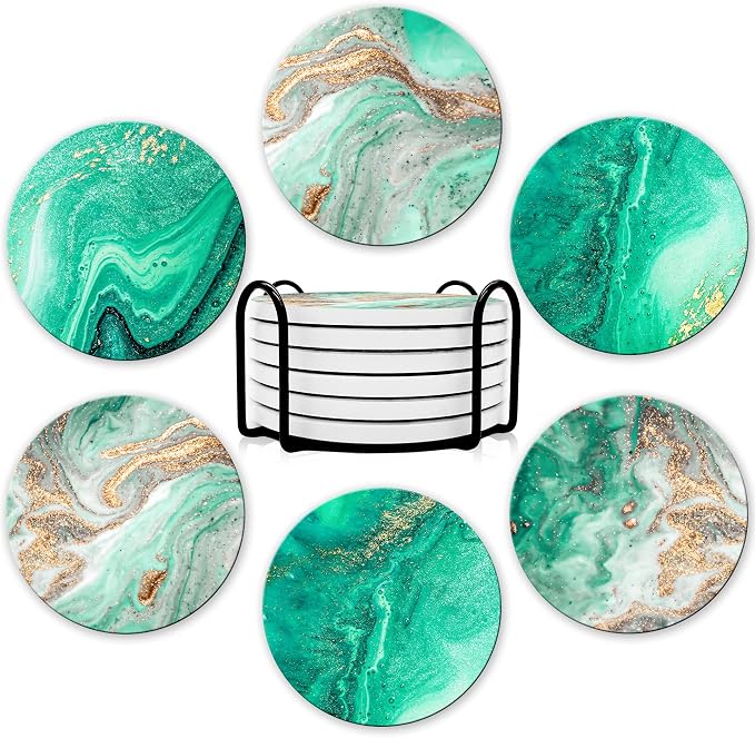 Dooke Coasters for Drinks, Round Absorbent Ceramic Stone Coasters Set of 6 by Dooke