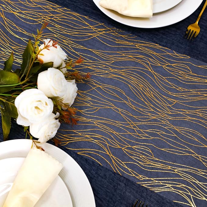 Snowkingdom 2pcs Gold Wave Table Runner, 11×108 Inch Golden Metallic Sparkle - Image 5
