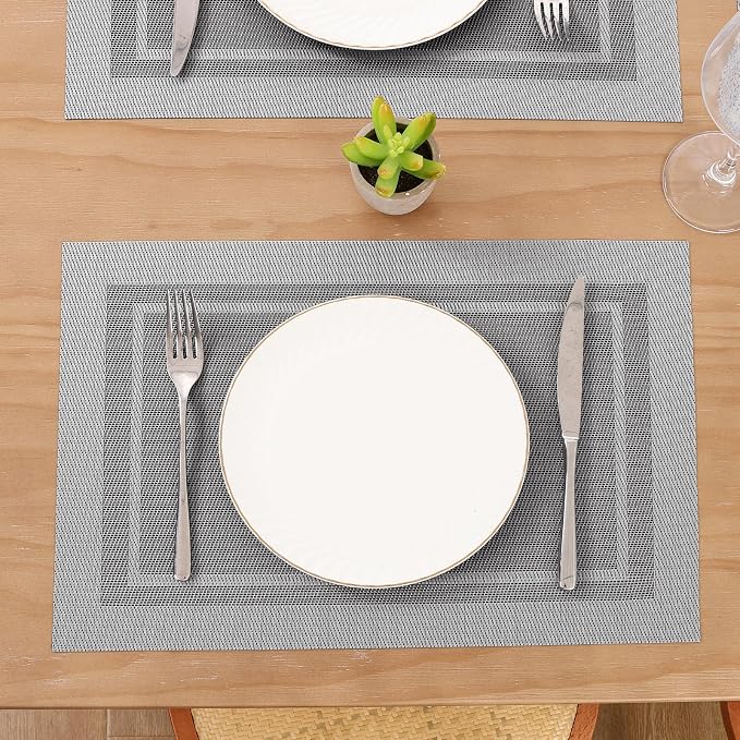 SHACOS Woven Vinyl Placemats Set of 4 Wipe Clean Place Mats - Image 4