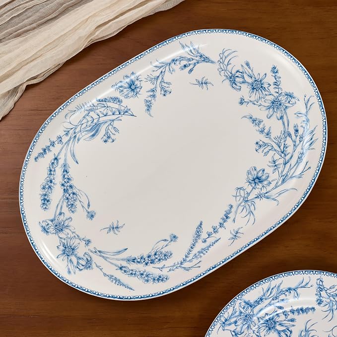 Bico Blue Garden Toile De Jouy 16 plus 12 inch Oval Platters Set, Microwave and - Image 5