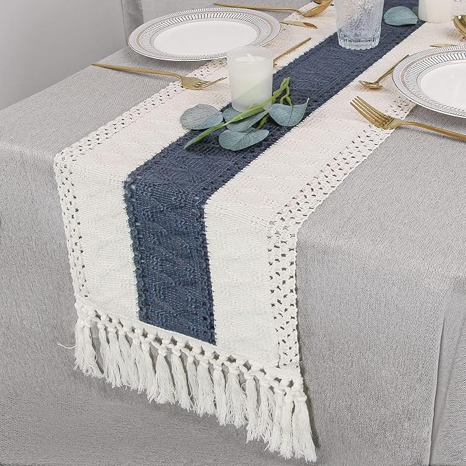 Boho Table Runner for Home Decor 12x48 Blue Fall Rustic Decorations | 48 Inches - Image 5