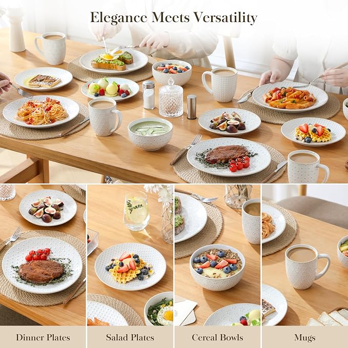 MALACASA 16 Pieces Dinnerware Set, Farmhouse Style Stoneware Plates and Bowls - Image 7