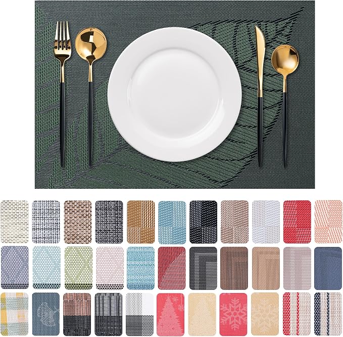 Placemats Set of 6 Washable Indoor | Outdoor Vinyl Place Mats by CADONO