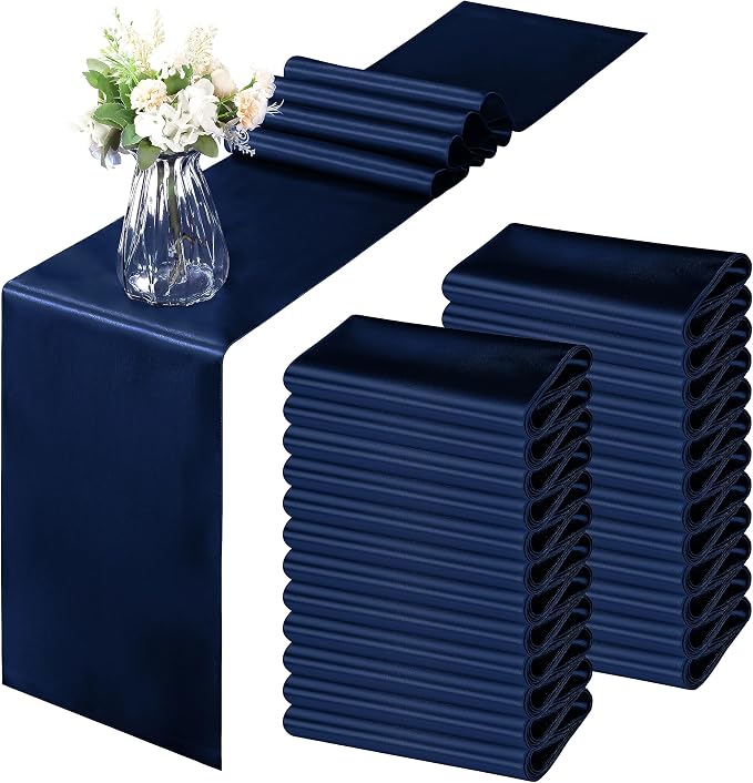 Horbaunal 2 Pack Navy Blue Satin Table Runner 12 x 108 Inch | Smooth Table by Horbaunal