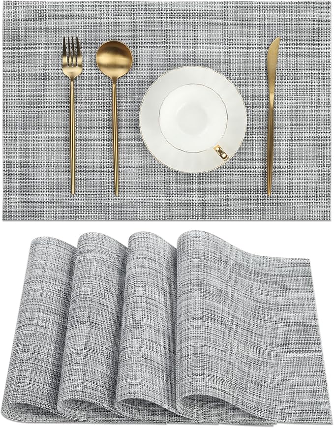 SHACOS Woven Vinyl Placemats Set of 4 Wipe Clean Reversible Table Mats Heat by SHACOS