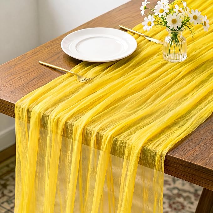 8 Pack Yellow Cheesecloth Table Runner 120 Inch Boho Wedding Decor | by Fixwal