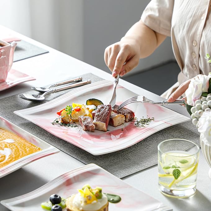 MALACASA Dinnerware Sets, 30-Piece Pink Plates and Bowls Sets - Image 6