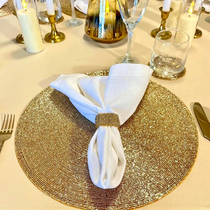 Handmade Beaded Coasters, Glass Bead Coasters in Gold, Coffee Table Décor - Image 3