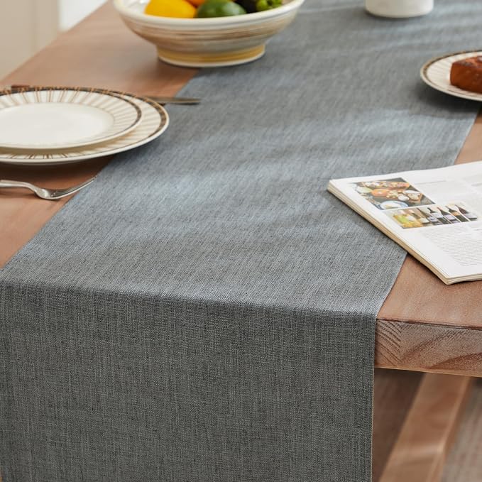 Rustic Cotton Linen Table Runner, 13x90 Inches Dark Grey | Farmhouse Style - Image 3
