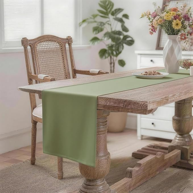 MEANMOY Sage Green Table Runner 36 Inches Long Waterproof Table Runners | - Image 2