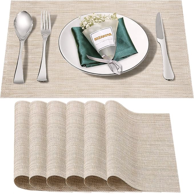 Placemats Set of 6, Vinyl PVC Heat Resistant Washable Placemats Set, Non Slip by BxzanDya-LifeSmartMaker
