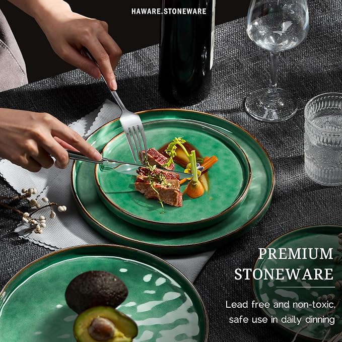 HaWare Dinnerware Sets, 18-Piece Plates and Bowls Set, Stoneware Dish Set - Image 5