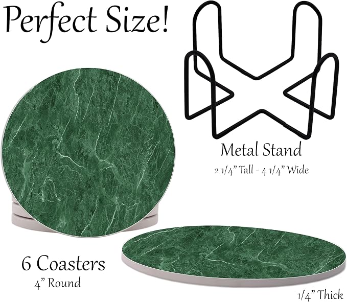 Dark Green Marble Round Coasters Set of 6 - Image 2