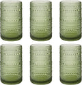Vintage Hobnail Drinking Glasses Set of 6, 16 oz Large Capacity Embossed Green by Unknown