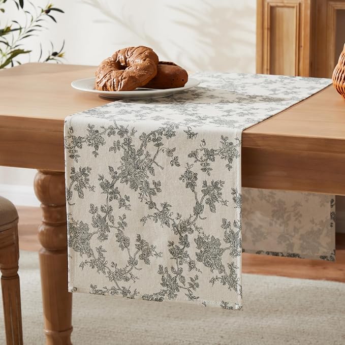 French Pastoral Farmhouse Table Runners, 13x72 Inch Black | 100% Organic Cotton - Image 7