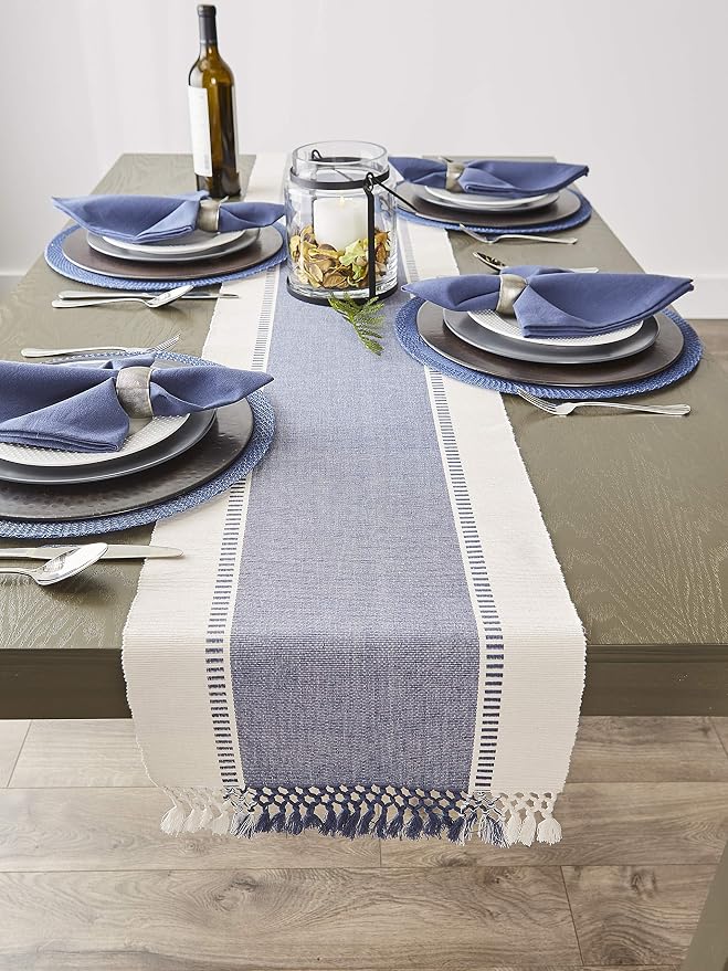 DII Dobby Stripe Woven Table Runner, 13x108 French Blue - Image 5
