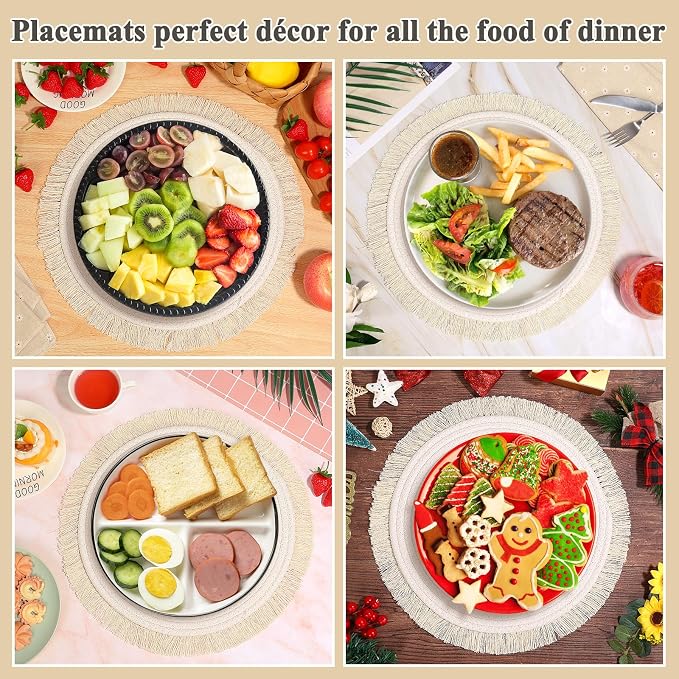Round Placemats Set of 4 Table Mats 13Inch Washable Cotton Heat Resistant - Image 5