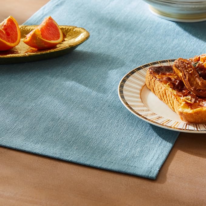 Rustic Cotton Linen Table Runner, 13x72 Inches River Blue | Farmhouse Style by ZEEMARTONLINE