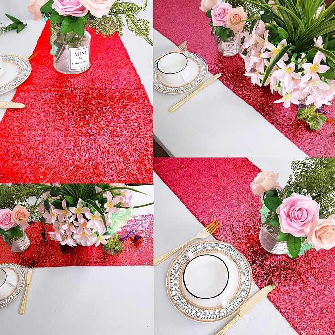 12 Packs 12 X 72 Inch Red Sequin Table Runner Glitter Dining Table Runner - Image 6