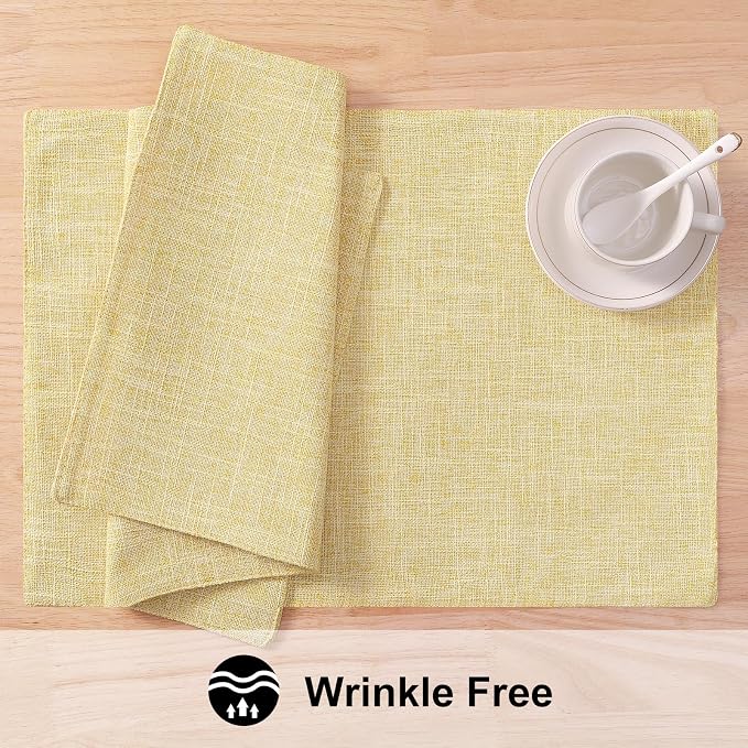 Faux Cotton Linen Placemats Set of 6, Cloth Washable Farmhouse Dining Table Mats - Image 5