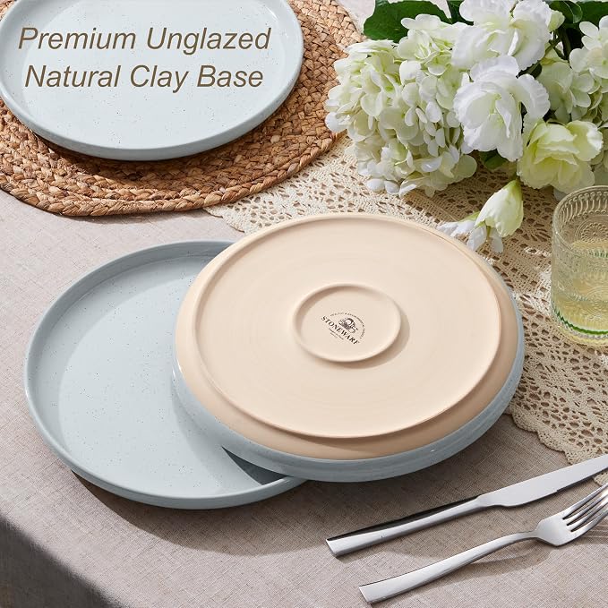 LIANYU Stoneware Dinner Plates Set of 4, 10.5’’ Large Round Ceramic Plates - Image 6