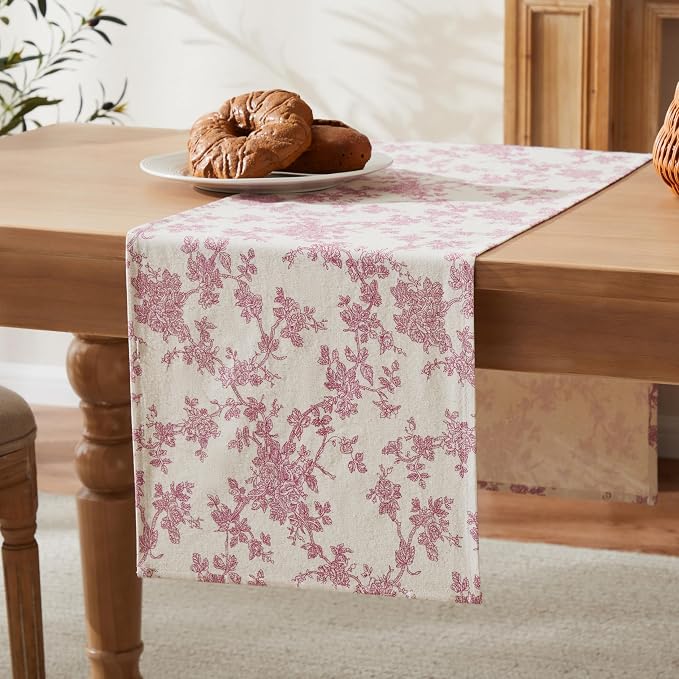 French Pastoral Farmhouse Table Runners, 13x90 Inch Rose Pink | 100% Organic - Image 7