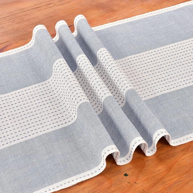Wracra Linen Table Runner, Stripe Table Runners 60 Inches Long Blue | Delicate - Image 2