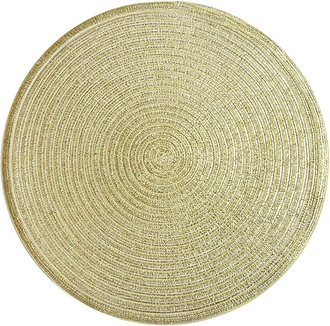SHACOS Glitter Gold Round Braided Placemats Set of 8 Sparkle Washable 15 inch - Image 4