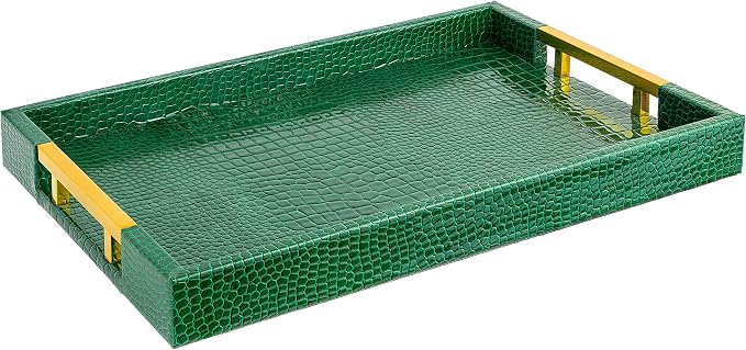Luxury Modern Elegant 17.5"x12" Rectangle Crocodile Green Faux Leather by HomeRedefined