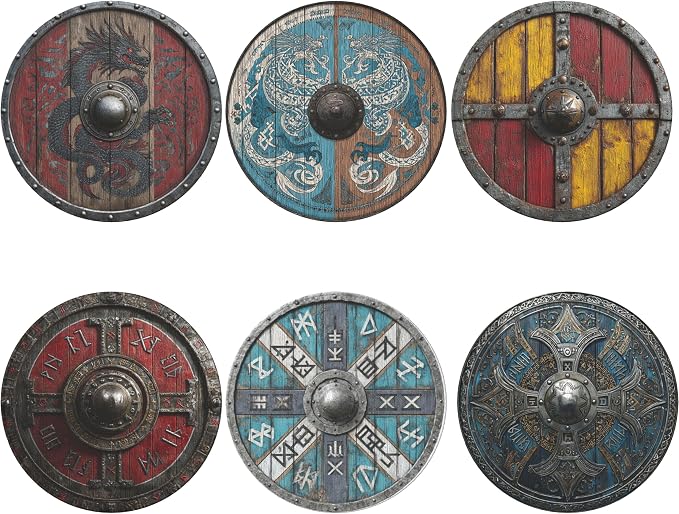 Viking Shield Coasters Leather Round Drink Coasters 6 Pcs Set - Image 2