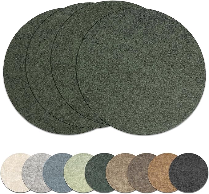 13" Round Placemats Set of 4, Reversible Faux Leather Heat Resistant Table Mats by NCUE