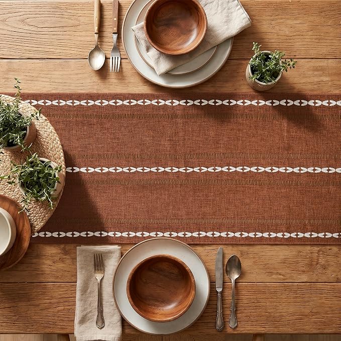 Artoid Mode Caramel Rustic Cotton Linen Table Runner, Seasonal Fall Embroidered - Image 3