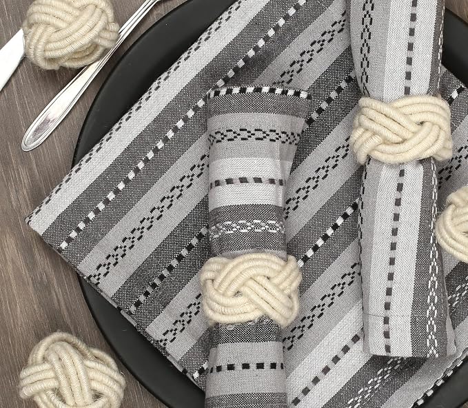 Cotton Jute Napkin Rings, Off White | Handwoven knot design, farmhouse boho - Image 2