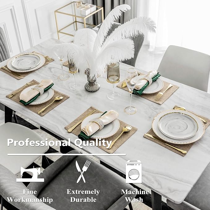 Home Brilliant Linen Placemats Set of 4 Heat Resistant Dining Table Cloth Place - Image 3