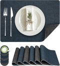 Fyvva Placemats Set of 6 Wipeable Reversible Faux Leather by Fyvva